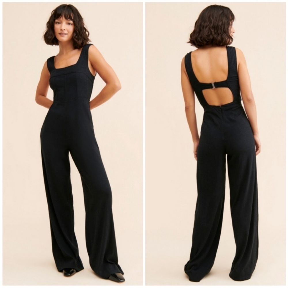 Free People Black Sleeveless Iris Jumpsuit NWT Size Large retail $168.00!